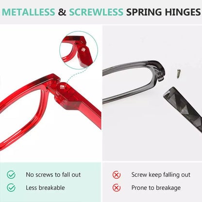 6 Pack Square Reading Glasses Metalless Spring Hinges Readers R033eyekeeper.com