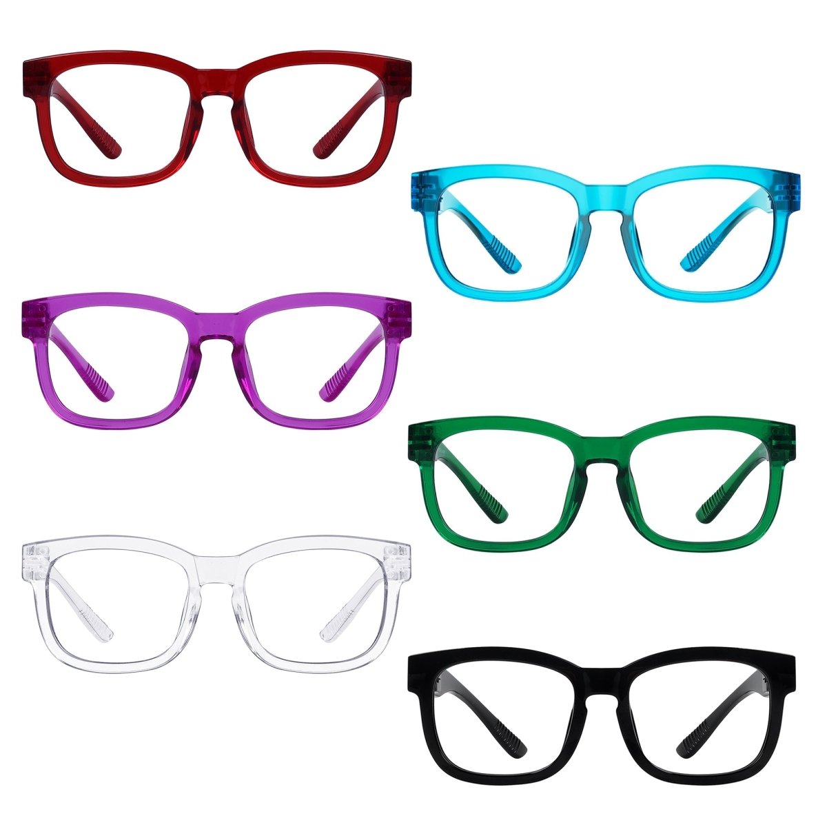 6 Pack Square Reading Glasses Metalless Spring Hinges Readers R033eyekeeper.com