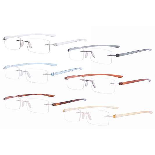 6er-Pack Kleine klassische rechteckige Lesebrille randlose brille R14001