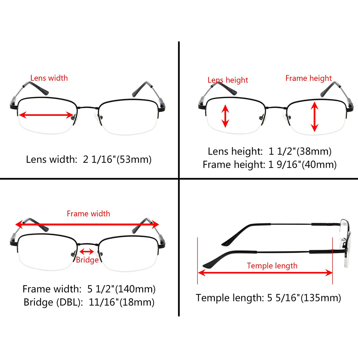 Rectangle Reading Glasses Half Rim Classic Men Women R1704