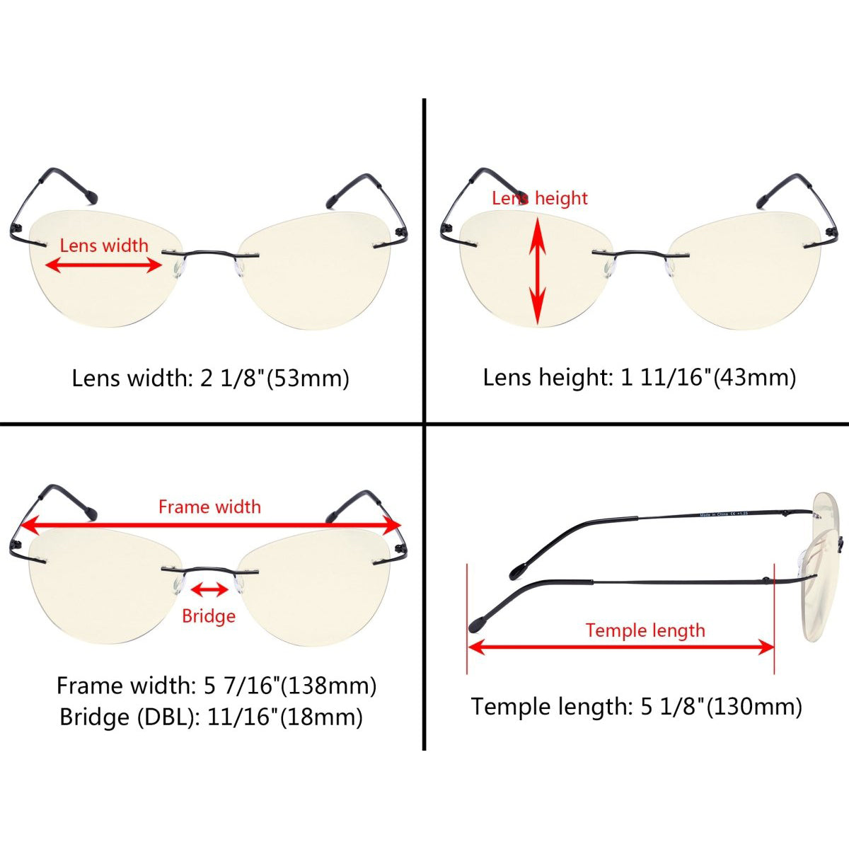 Rimless Pilot Progressive Multifocus Reading Glasses MWK9901B