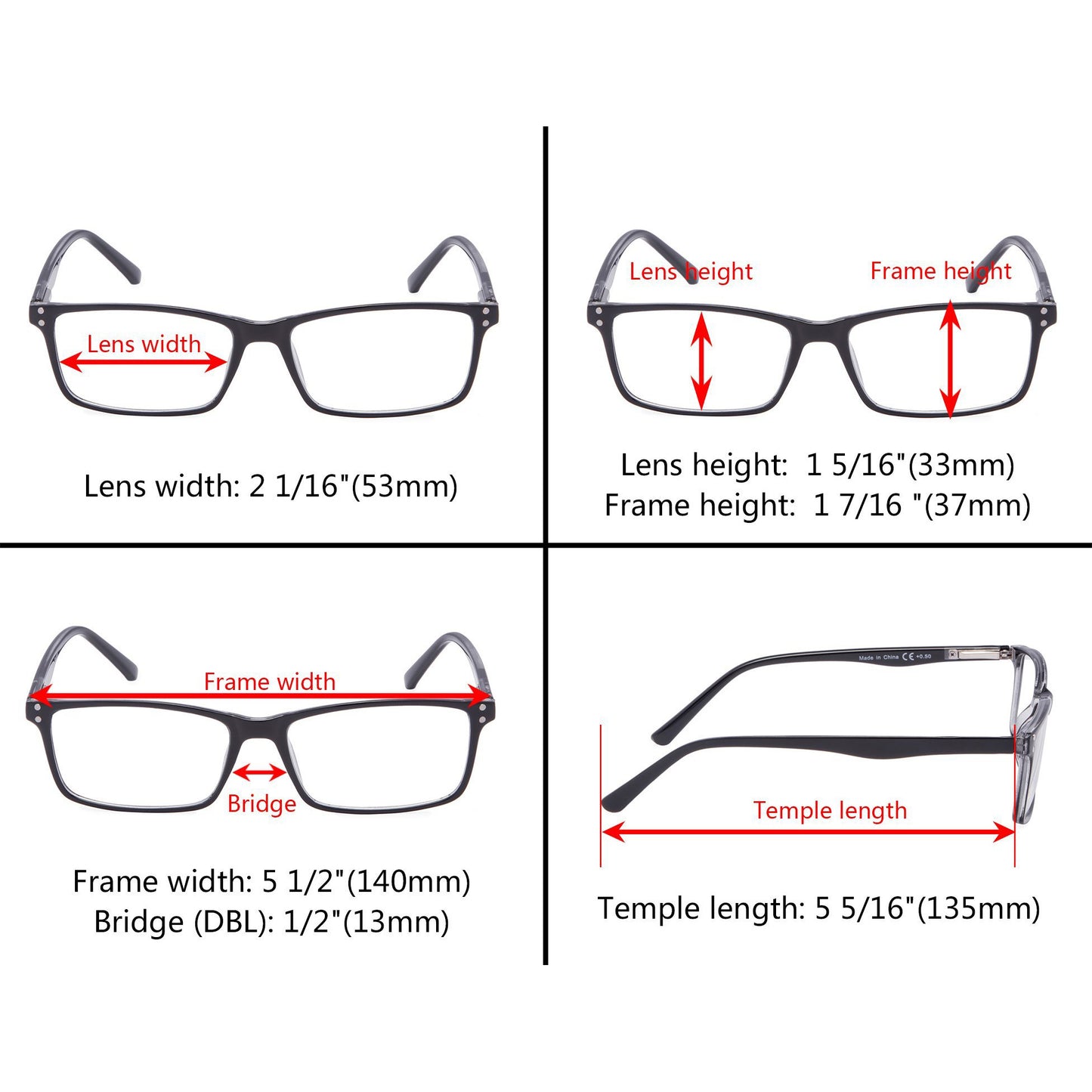 Elegant Rectangle Reading Glasses Comfort Classic Readers R802