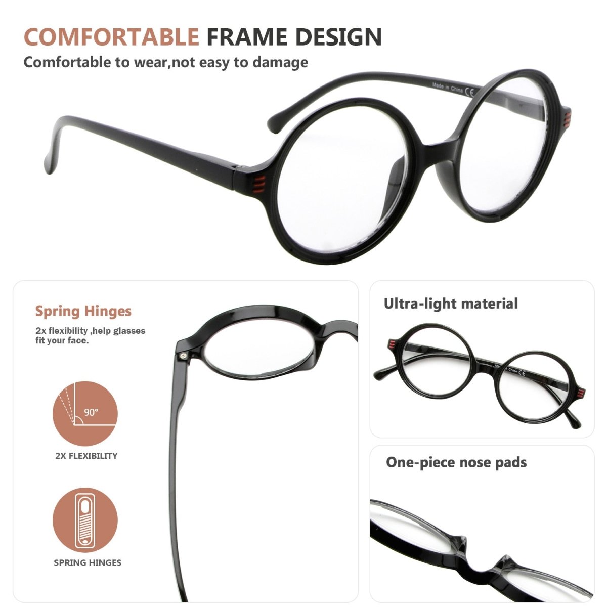 4 Pack Round Reading Glasses Small Lens for Women R2025eyekeeper.com