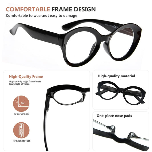 Fashion Round Large Frame Reading Glasses for Women R2004