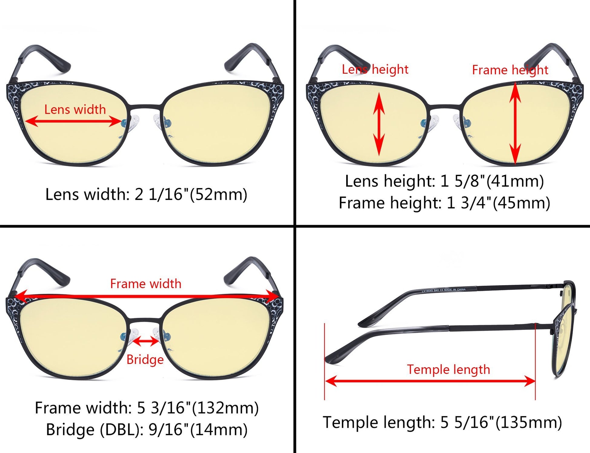 Computer Eyeglasses Dimension